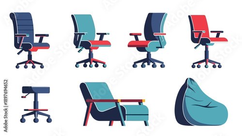 Collection of Modern Office Chairs and Bean Bag Chair