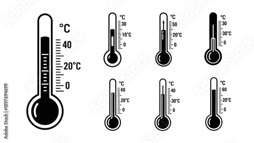 Collection of Thermometers Showing Different Temperatures