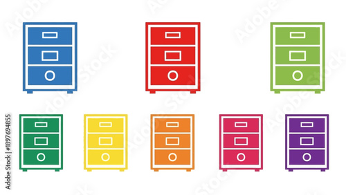 Colorful Filing Cabinets Collection: Office Storage Solutions, Organization Icons