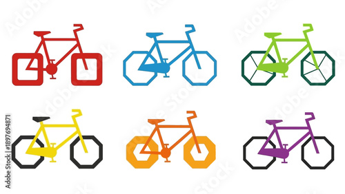 Colorful Geometric Bicycles Collection: Red, Blue, Green, Yellow, Orange, Purple