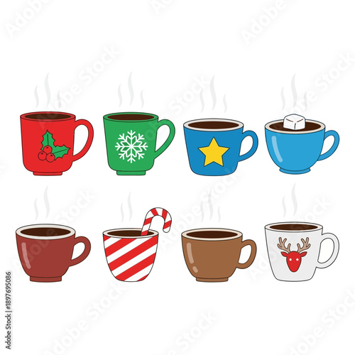 Cozy Christmas Hot Chocolate Mugs Collection: Pixel Art Style