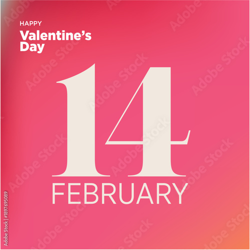 Happy Valentine's Day February 14th Celebration Card With Date And Holiday Message