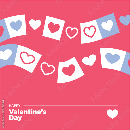 Celebrate Love with a Festive Valentine's Day Heart Garland Banner Design Featuring the Words 'Happy Valentine's Day' on a Vibrant Pink Background