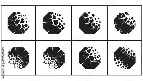Cracked Octagon Shape Breaking Apart, Abstract Geometric Destruction Concept