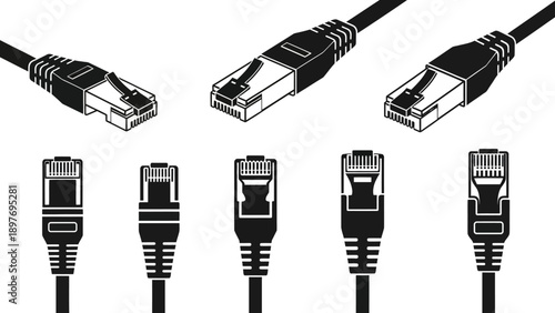 Ethernet Network Cable Connectors RJ45 - Top View and Side View Icons