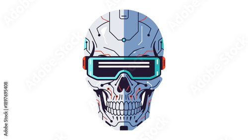 Futuristic Cyberpunk Skull with VR Goggles, Digital Art, Sci-Fi Concept