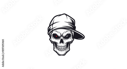 Illustration of Skull Wearing Baseball Cap.