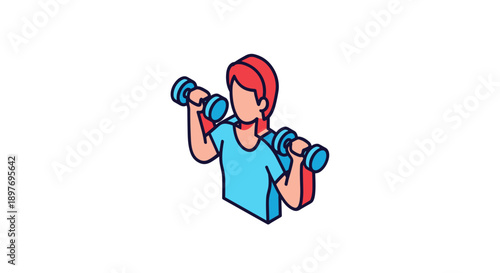 Woman Lifting Dumbbells Cartoon Style Illustration.
