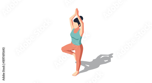 Woman Practicing Yoga Tree Pose Illustration.