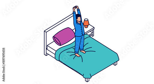 Woman Stretching on Bed in Pajamas.
