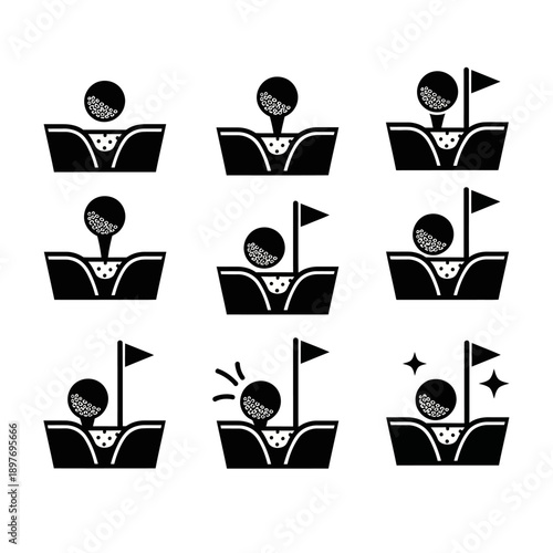 Golf Ball Tee Icon Set: From Start to Success