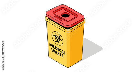 Yellow Medical Waste Container with Red Lid.