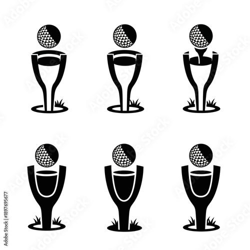 Golf Ball Tee Icons Set: Different Stages of Golf Teeing Off