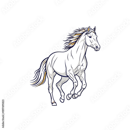 Majestic White Horse Galloping Freely Across a White Background
