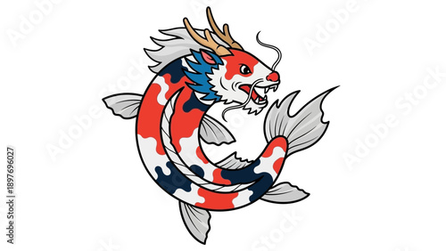 Mythical Dragon Koi Fish, Japanese Folklore Creature, Vibrant Colors, Fantasy Art