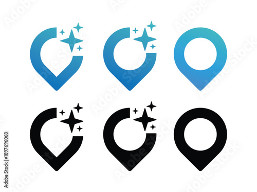 Pin point symbol with magic sparkle stars design, artificial intelligence illustration, isolated on transparent background