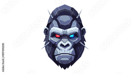 Pixel Art Gorilla Head with Spikes and Glowing Eyes - Sci-Fi Warrior Concept