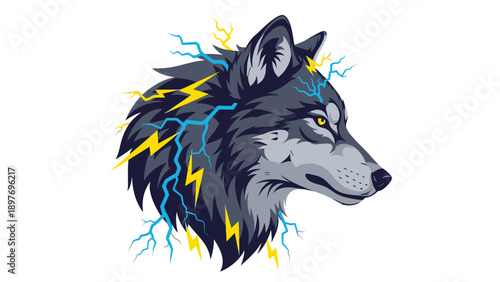 Powerful Wolf Head with Electric Lightning Strikes - Fierce Animal Art