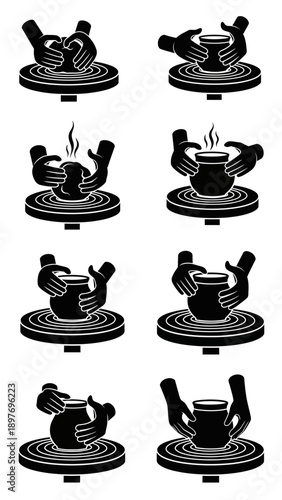 Pottery Making Process: Step-by-Step Hands Shaping Clay on Potter's Wheel