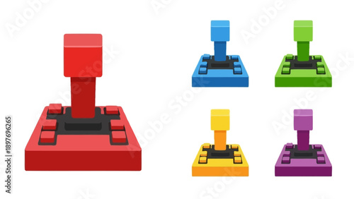 Retro Joystick Collection: Red, Blue, Green, Yellow, Purple Game Controllers