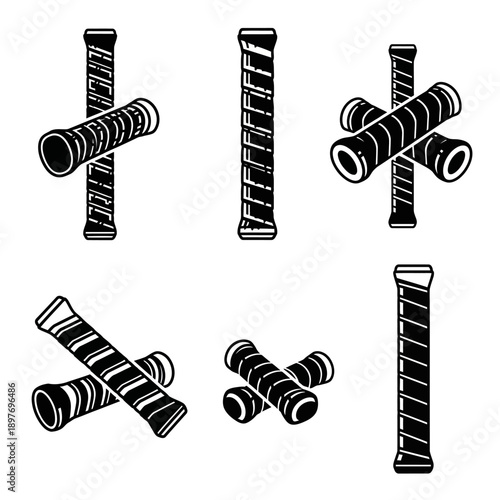 Set of Black and White Bicycle Handlebar Grips Icons, Vector Illustration