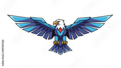 Stylized Eagle Emblem with Wings Spread, Blue and White Pixel Art