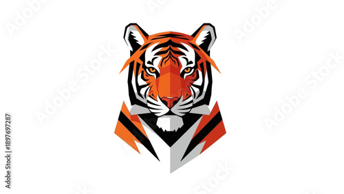 Stylized Tiger Head Logo Design with Geometric Stripes and Sharp Edges