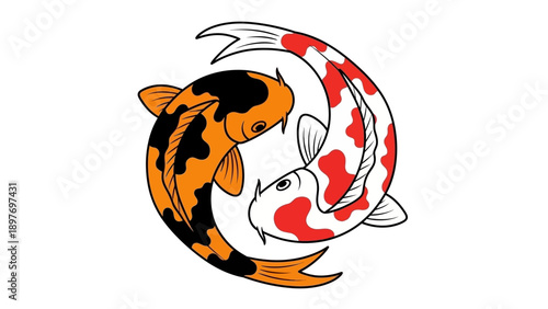 Yin Yang Koi Fish Symbolizing Harmony and Balance in a Circle