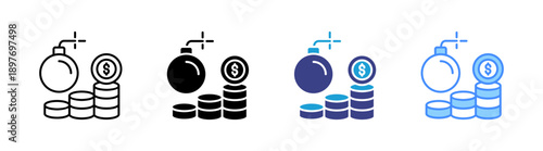Bankruptcy icon set multiple style collection