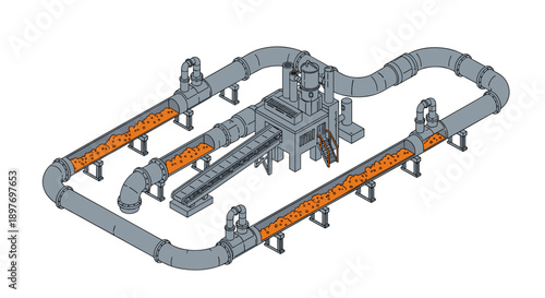 Industrial Pipeline System with Valves and Fittings.