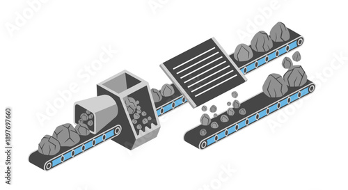 Industrial Conveyor Belt System with Crushed Rocks.