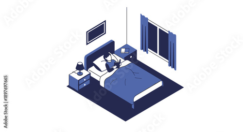 Isometric Bedroom Furniture and Decor Illustration.