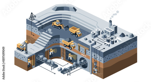 Isometric Illustration of Industrial Factory Building.