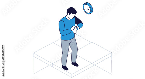 Man Looking at Watch in Illustration.