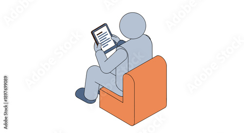 Person Sitting in Chair Reading Tablet.