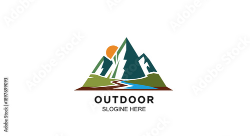 Outdoor Adventure Mountain Landscape Logo Template.