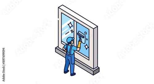 Person Cleaning Window with Squeegee Tool.