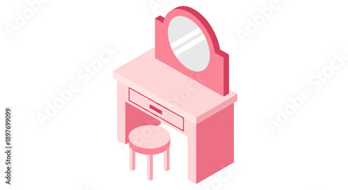 Pink Vanity Dressing Table with Stool.