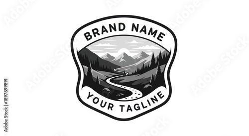 Black and White Logo with Landscape.