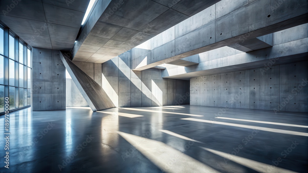 custom made wallpaper toronto digitalSunlit Modern Concrete Architecture Interior Space with Large Windows and Geometric Beams