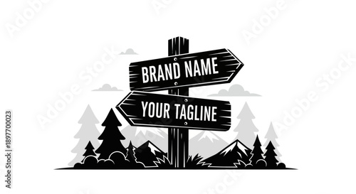 Directional Signpost with Brand Name and Tagline.