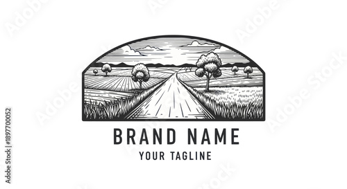 Black and White Rural Road Landscape Logo.