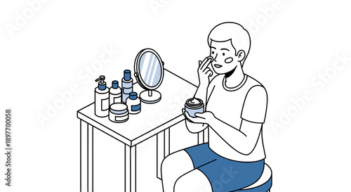 Man Applying Skincare Products to His Face.