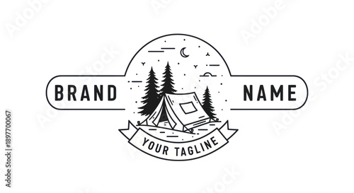 Camping Logo Design with Tent and Trees.