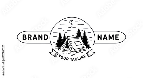 Camping Logo Design with Tent and Trees.