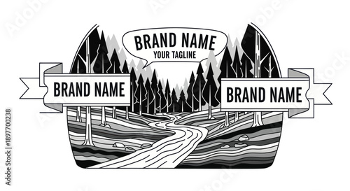 Black and White Forest Landscape Template.