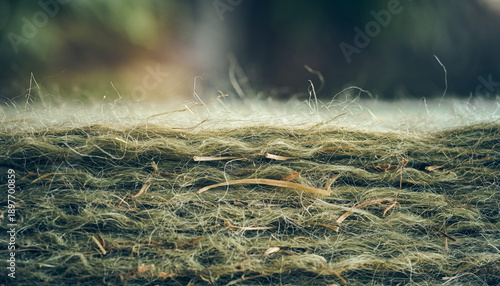 Natural hemp insulation fiber texture close-up