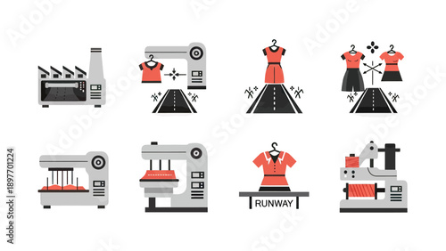 Fashion Industry Technology and Production Icons Set