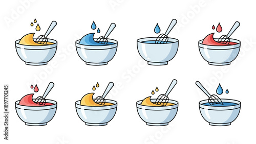 Mixing Colors in Bowls with Whisk Icons