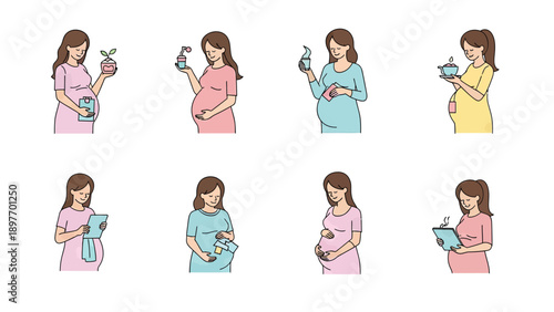 Pregnant Woman Lifestyle Collection: Health, Care, and Relaxation